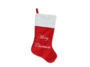 20.5 Red Silver Embroidered Merry Christmas Velvet Christmas Stocking with White Faux Fur Cuff