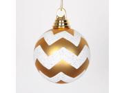 Matte Gold and White Glitter Chevron Striped Shatterproof Christmas Ball Ornaments 4 100mm