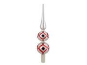 13 Silver Red White Gliltter Diamond Design Glass Finial Christmas Tree Topper