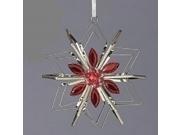 5 Vintage Silver Snowflake with Red Gemstones Christmas Ornament