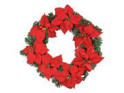 24 Pre Lit B O Red Artificial Poinsettia Christmas Wreath Clear LED Lights