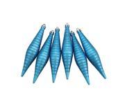 6ct Turquoise Blue Glitter Stripes Shatterproof Finial Drop Christmas Ornaments 5.75