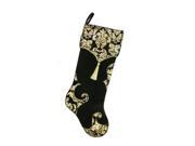 21.5 Black and Metallic Gold Damask Print Christmas Stocking with Gold Tassel and Trim
