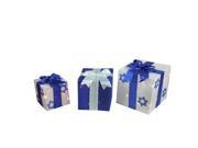 3 Piece Lighted White and Blue Hanukkah Gift Box Christmas Yard Art Decoration Set