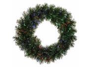 24 Pre Lit Fiber Optic Artificial Pine Christmas Wreath Multi Lights