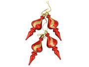 4ct Shiny Red with Gold Glitter Shatterproof Christmas Finial Ornaments 4.5