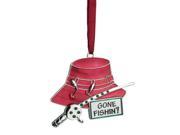 3.5 Regal Silver Plated Red Fishing Holiday Ornament with European Crystals