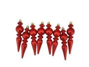 8ct Shiny Red Hot Ribbed Shatterproof Christmas Finial Ornaments 6.5