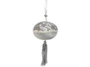 8.5 Gray Cream Laced Ball Ornament with Tassels