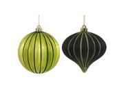 9ct Lime Green Black Glitter Striped Shatterproof Christmas Onion and Ball Ornaments 4 100mm