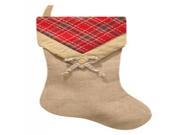 20.5 Burlap and Plaid V Cuff with Button Decorative Christmas Stocking