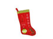 19 Traditional Joy Red and Green Embroidered Cuffless Christmas Stocking