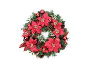 24 Pre Decorated Red Poinsettia Pine Cone and Ball Artificial Christmas Wreath Unlit