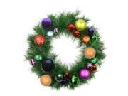 24 Pre Decorated Multi Color Ball Ornament Long Needle Pine Artificial Christmas Wreath Unlit