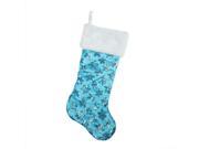 20.5 Ice Palace Blue Sequin Snowflake Christmas Stocking with White Faux Fur Cuff