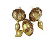3ct Gold Glitter Sequin Beaded Shatterproof Christmas Finial Ornaments 5