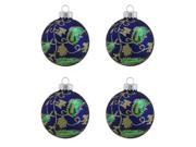 4ct Matte Blue with Green Gold Glitter Paisley Design Glass Ball Christmas Ornaments 2.5 65mm