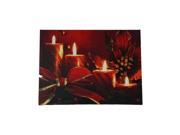 LED Lighted Red Glitter Striped Candles with Poinsettia Bow Christmas Canvas Wall Art 12 x 15.75