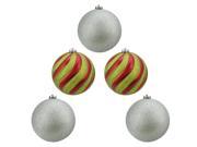 5ct Shiny Red Green and Silver Glitter Shatterproof Ball Christmas Ornaments 6 150mm