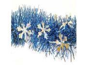 12 Blue Christmas Tinsel Garland with Silver Holographic Snowflakes Unlit