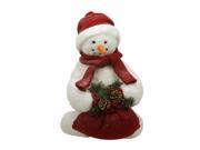 2 White Fluffy Sparkling Glittered Plush Snowman Holding a Bag with Pine Cones Christmas Decoration