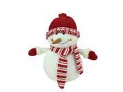 12.5 Ivory Red and White Chubby Smiling Snowman with Red Cap Plush Table Top Christmas Figure