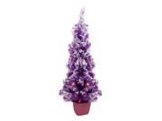 3.5 x 18 Pre Lit Potted Flocked Purple Pencil Tinsel Artificial Christmas Tree Clear Lights