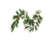6 Long Needle Pine Red Berry and Pine Cone Artificial Christmas Garland Unlit