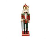 14 Decorative Wooden Red Green and Gold Glittered Christmas Nutcracker King with Sword