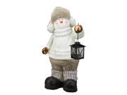 19 Metallic Snowman with Lantern Christmas Table Top Decoration