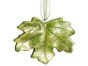 3.5 Princess Garden Green Maple Leaf Glitter Christmas Ornament