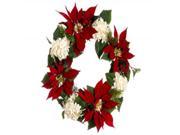 22 La Costa Red Poinsettia White Hydrangea Holly Artificial Christmas Wreath