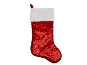 20 Shiny Red Holographic Sequined Christmas Stocking with White Faux Fur Cuff