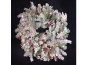 30 Flocked Pine Cone Christmas Wreath Clear Lights