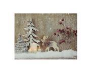 LED Lighted Rustic Reindeer Candles Berries Christmas Canvas Wall Art 12 x 15.75