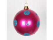 Candy Cerise Pink w Turquoise Blue Glitter Polka Dots Commercial Size Christmas Ball Ornament 6 150mm