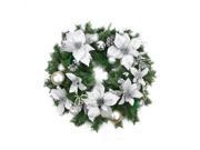 24 Pre Decorated Silver Poinsettia Pine Cone and Ball Artificial Christmas Wreath Unlit