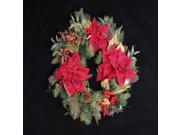 26 Poinsettia Berry and Pine Cone Artificial Christmas Wreath Unlit