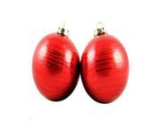 2ct Matte Red Drizzled Line Shatterproof Christmas Ball Ornaments 3.25 80mm