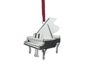 3 Regal Shiny Silver Plated and Black Grand Piano Ornament with European Crystals