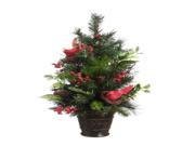 26 Potted Pine Cone Cardinal and Berry Pine Artificial Christmas Tree Unlit