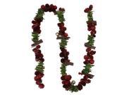 5 Decorative Red Pine Cone Twig and Glittered Ornament Artificial Christmas Garland Unlit