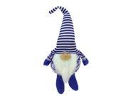 12.5 Bearded Blue and White Chubby Smiling Gnome w Stripe Hat Plush Table Top Christmas Figure