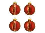 4ct Matte Red with Swirls Gold Striped Design Glass Ball Christmas Ornaments 2.5 65mm