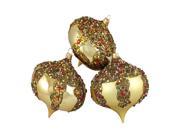 3ct Gold Glitter Sequin Beaded Shatterproof Christmas Onion Ornaments 4 100mm