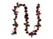 5 Decorative Red Wooden Rose Twig and Apple Artificial Christmas Garland Unlit