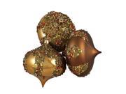 3ct Brown Glitter Sequin Beaded Shatterproof Christmas Onion Ornaments 4 100mm
