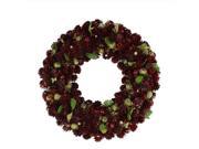 12 Wine Burgundy and Gold Glitter Pine Cone Artificial Christmas Wreath Unlit