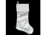 20 Shiny Silver Holographic Sequined Christmas Stocking with White Faux Fur Cuff