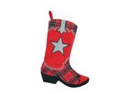 18.5 Wild West Embroidered Star Red and Black Plaid Cowboy Boot Christmas Stocking